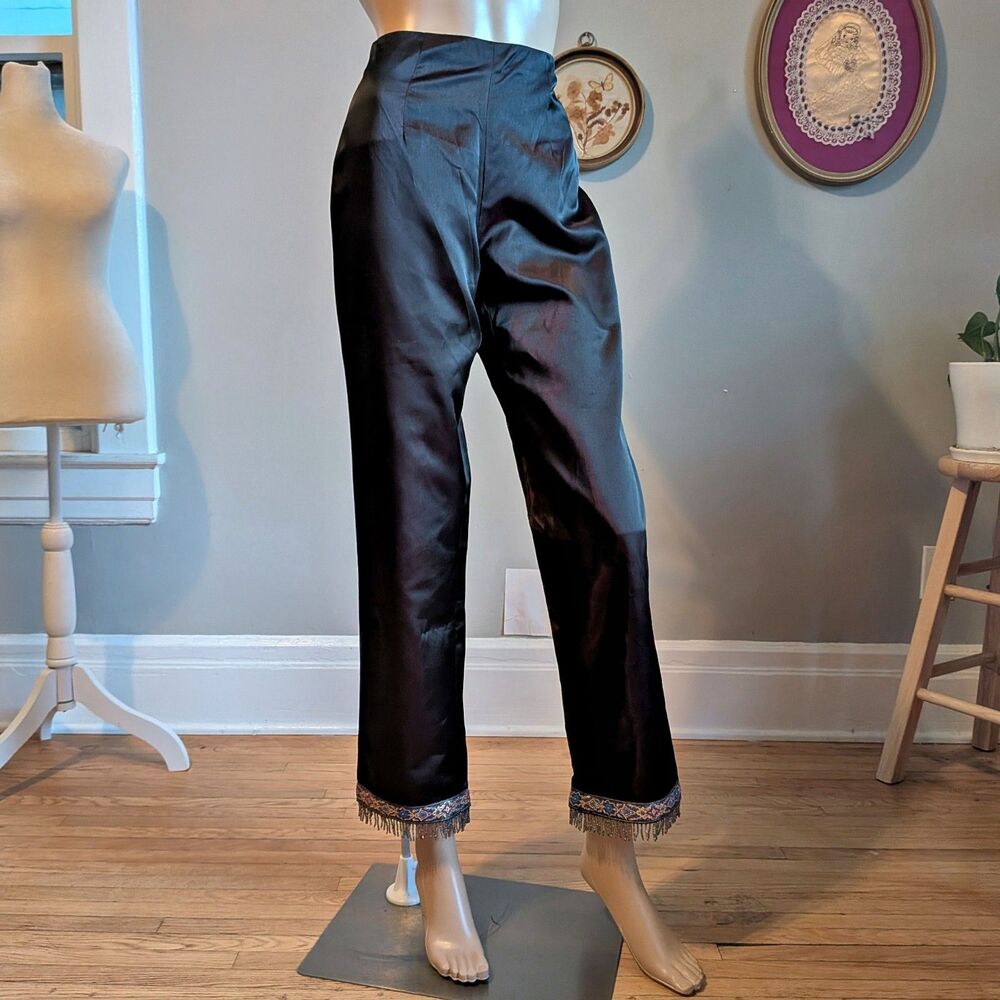 NWT Vintage Y2K Niki Livas brocade Pants High Rise Beaded Fringe Whimsigoth 4